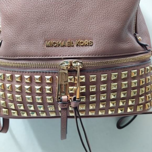 Michael Kors Rhea Pink Pebbled Leather Studded Top Handle Zipper Backpack main image 15